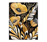 Artery8 Abstract Poppies Gold Black Floral Watercolour Living Room Extra Large XL Wall Art Poster Print