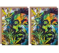Artery8 Abstract Portrait Man in Weed Hemp Leaves Reggae Greeting Birthday Card Him Her All Blank (Pack of 2)
