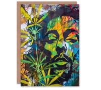 Artery8 Abstract Portrait Man in Weed Hemp Leaves Reggae Greeting Card Artery8 Multicolor