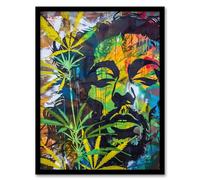 Artery8 Abstract Portrait Man in Weed Hemp Leaves Reggae Living Room Artwork Framed Wall Art Print 18X24 Inch