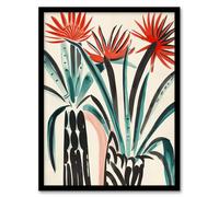 Artery8 Abstract Red Dahlia Flowers in Vases Painting Living Room Artwork Framed Wall Art Print 18X24 Inch