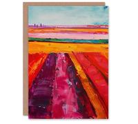 Artery8 Abstract Red Tulip Fields Oil Painting Pink Bold Greeting Birthday Card Him Her All Blank