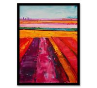 Artery8 Abstract Red Tulip Fields Oil Painting Pink Bold Living Room Artwork Framed Wall Art Print A4