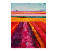Artery8 Abstract Red Tulip Fields Oil Painting Pink Bold Wall Art Print in Orange | Size: W12" x H16" Artery8 Orange W12" x H16"