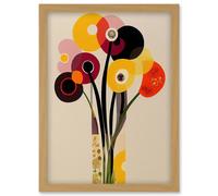 Artery8 Abstract Retro Spring Summer Flowers Floral Yellow Burgundy Orange Bouquet Vase Artwork Framed Wall Art Print A4 in Light Oak Artery8 Light Oak