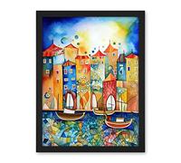 Artery8 Abstract Sailing Seafront Folk Art Artwork Framed Wall Art Print 18X24 Inch