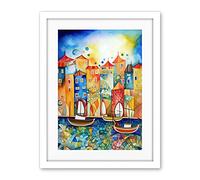 Artery8 Abstract Sailing Seafront Folk Art Artwork Framed Wall Art Print 18X24 Inch