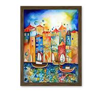 Artery8 Abstract Sailing Seafront Folk Art Artwork Framed Wall Art Print 18X24 Inch