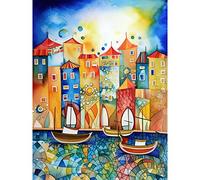 Artery8 Abstract Sailing Seafront Folk Art Extra Large XL Wall Art Poster Print