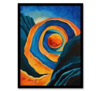 Artery8 Abstract Sci-Fi Painting Planet Tunnel Blue Orange Framed Art Print | Size: W12" x H16" Artery8 Blue W12" x H16"