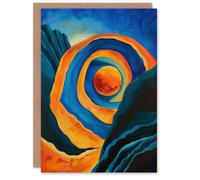 Artery8 Abstract Sci-Fi Painting Planet Tunnel Blue Orange Greeting Card Artery8 Blue