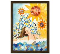 Artery8 Abstract Sea Swimming Folk Art Bathroom Artwork Framed A3 Wall Art Print