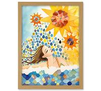 Artery8 Abstract Sea Swimming Folk Art Bathroom Artwork Framed A3 Wall Art Print