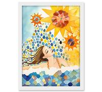 Artery8 Abstract Sea Swimming Folk Art Bathroom Artwork Framed A3 Wall Art Print