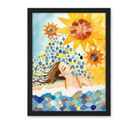 Artery8 Abstract Sea Swimming Folk Art Bathroom Artwork Framed Wall Art Print 18X24 Inch