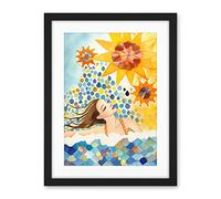 Artery8 Abstract Sea Swimming Folk Art Bathroom Artwork Framed Wall Art Print 18X24 Inch