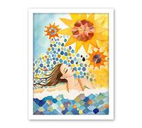 Artery8 Abstract Sea Swimming Folk Art Bathroom Artwork Framed Wall Art Print 18X24 Inch