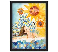 Artery8 Abstract Sea Swimming Folk Art Bathroom Artwork Framed Wall Art Print A4 in Black Artery8 Black