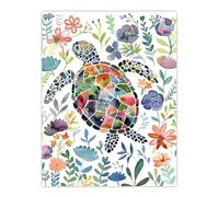 Abstract Sea Turtle Colourful Floral Watercolour Wall Art Print Artery8 Multi W24 inch x H32 inch