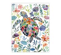 Abstract Sea Turtle Colourful Floral Watercolour Wall Art Print Artery8 Multi W24 inch x H32 inch