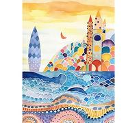 Artery8 Abstract Seascape Waves On Beach Folk Art Bathroom Art Print Canvas Premium Wall Decor Poster Mural