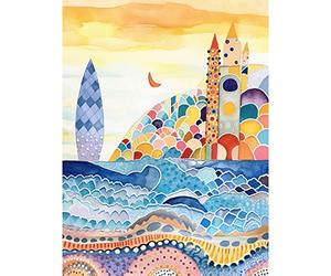 Artery8 Abstract Seascape Waves On Beach Folk Art Bathroom Art Print Canvas Premium Wall Decor Poster Mural