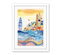Artery8 Abstract Seascape Waves On Beach Folk Art Bathroom Artwork Framed Wall Art Print 18X24 Inch