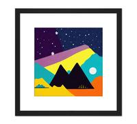 Artery8 Abstract Starry Sky Landscape Hills Moon Yellow Orange Teal Illustration Square Wooden Framed Wall Art Print Picture 8X8 Inch in Black Artery8 Black