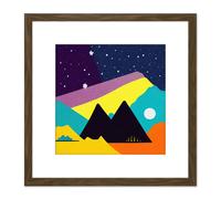 Artery8 Abstract Starry Sky Landscape Hills Moon Yellow Orange Teal Illustration Square Wooden Framed Wall Art Print Picture 8X8 Inch in Brown Artery8 Brown