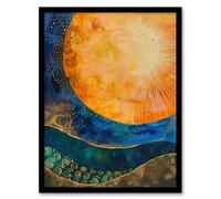 Artery8 Abstract Sunrise Modern Tarot Style Painting Framed Wall Art in Blue | Size: A4 Artery8 Blue A4