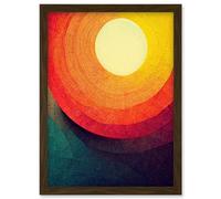 Wee Blue Coo Abstract Sunrise Sunset Sunshine Retro Style Yellow Orange Cream Teal Artwork Framed Wall Art Print A4