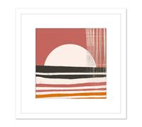 Artery8 Abstract Sunset Ocean Beach Minimalist Red Sky Painting Square Wooden Framed Wall Art Print Picture 8X8 Inch in White Artery8 White