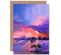 Artery8 Abstract Sunset on Lake Greetings Card in Blue Artery8 Blue