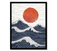 Wall Art Print Abstract Sunset Seascape Waves Sun Painting Art Framed Poster Artery8 Black A4