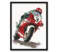 Artery8 Abstract Superbike Motorcycle Race Sport Painting Man Cave Artwork Framed Wall Art Print 18X24 Inch