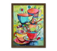 Artery8 Abstract Tea Cups Folk Art Kitchen Artwork Framed Wall Art Print 18X24 Inch