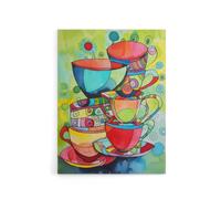 Artery8 Abstract Tea Cups Folk Art Kitchen Canvas Wall Art Print | Size: W18" x H24" Artery8 Multicolor W18" x H24"