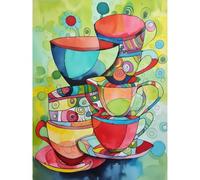 Artery8 Abstract Tea Cups Folk Art Kitchen Extra Large XL Wall Art Poster Print