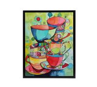 Artery8 Abstract Tea Cups Folk Art Kitchen Framed Canvas Wall Art Print | Size: W24" x H32" Artery8 Multicolor W24" x H32"