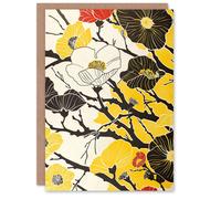 Artery8 Greeting Card Abstract Tree Branch Wildflowers Design Yellow For Her Woman Birthday Card