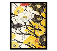 Artery8 Abstract Tree Branch Wildflowers Design Yellow Living Room Artwork Framed Wall Art Print 18X24 Inch