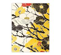 Artery8 Abstract Tree Branch Wildflowers Design Yellow Living Room Extra Large XL Wall Art Poster Print