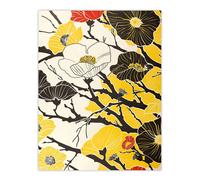 Artery8 Abstract Tree Branch Wildflowers Design Yellow Living Room Extra Large XL Wall Art Poster Print