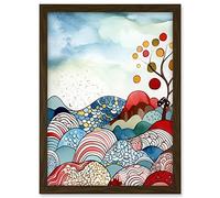 Artery8 Abstract Tree On Sea And Landscape Folk Art Artwork Framed A3 Wall Art Print