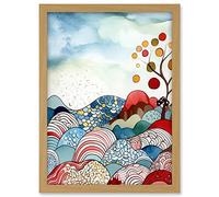 Artery8 Abstract Tree On Sea And Landscape Folk Art Artwork Framed A3 Wall Art Print