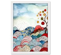 Artery8 Abstract Tree On Sea And Landscape Folk Art Artwork Framed A3 Wall Art Print