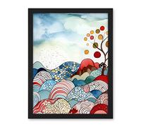 Artery8 Abstract Tree On Sea And Landscape Folk Art Artwork Framed Wall Art Print 18X24 Inch