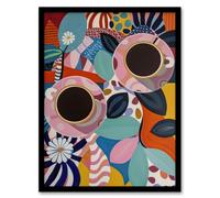 Artery8 Abstract Trippy Coffee Cups Pop Art Pattern Kitchen Artwork Framed Wall Art Print A4