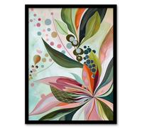 Artery8 Framed Wall Art Abstract Tropical Exotic Leaves Floral Painting Print - 12X16 Inch