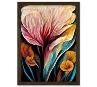 Abstract Tropical Floral Bloom Acrylic Flower Artwork Framed Wall Art Print A4 Artery8 Brown One Size